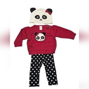 Gymboree 12-18M Panda Beanie, Sweater & Leggings Set
